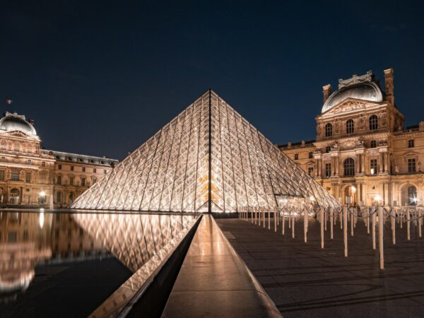 Louvre Pyramid at night, Paris