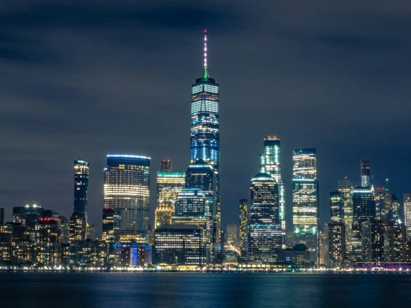 Lower Manhattan skyline at night, New York